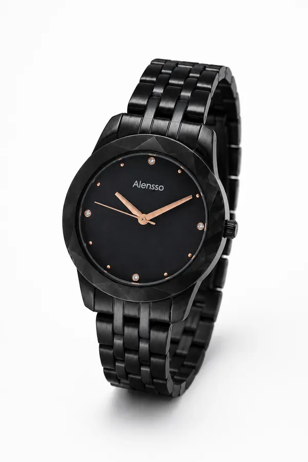 Alensso Signora A125 Women’s Premium Analog Watch Black Dial & Black Metal Chain Strap