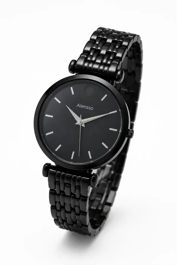 Alensso Signora A129 Women’s Analog Watch Classic Black Dial & Black Metal Chain Strap
