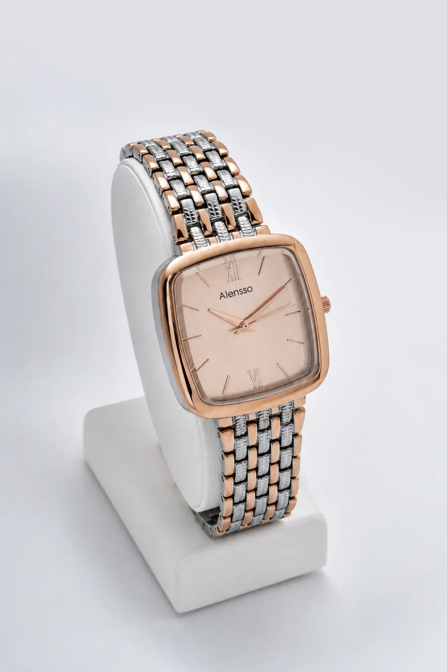 Alensso Signora A144 Women’s Fashion Watch Rose Gold Dial & Rose Gold-Silver Chain Strap