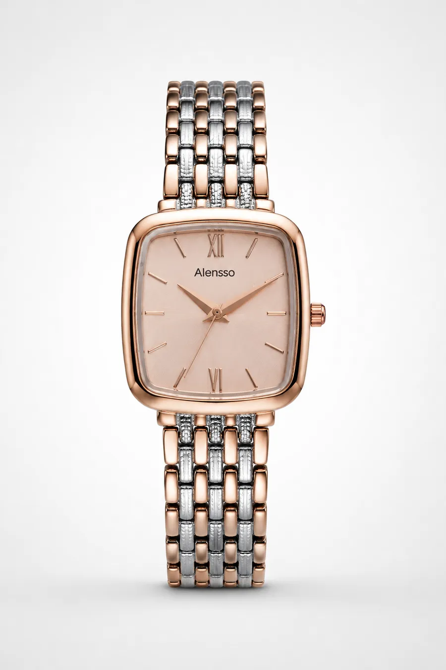 Alensso Signora A144 Women’s Fashion Watch Rose Gold Dial & Rose Gold-Silver Chain Strap