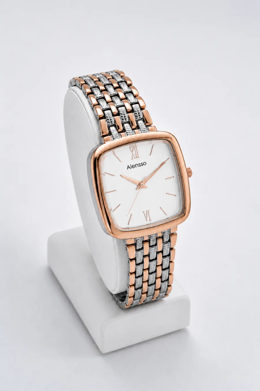 Alensso Signora A144 Women’s Fashion Watch White Dial & Rose Gold-Silver Chain Strap