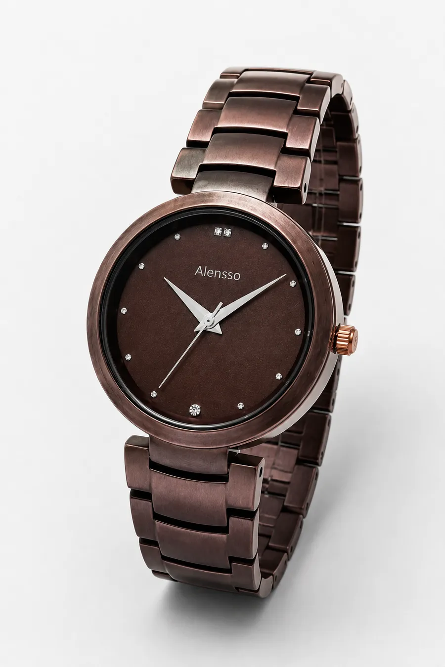 Alensso Signora A146 Women’s Elegant Watch Coffee Dial & Matching Metal Chain Strap