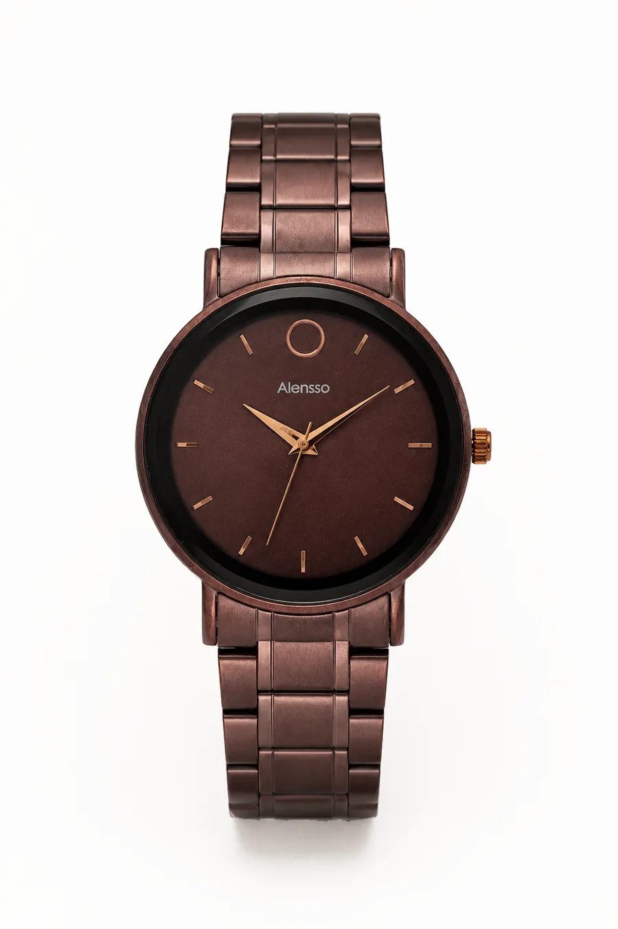 Alensso Sahib Series A143 Men’s Analog Watch – Coffee Brown Dial & Coffee Metal Chain Strap
