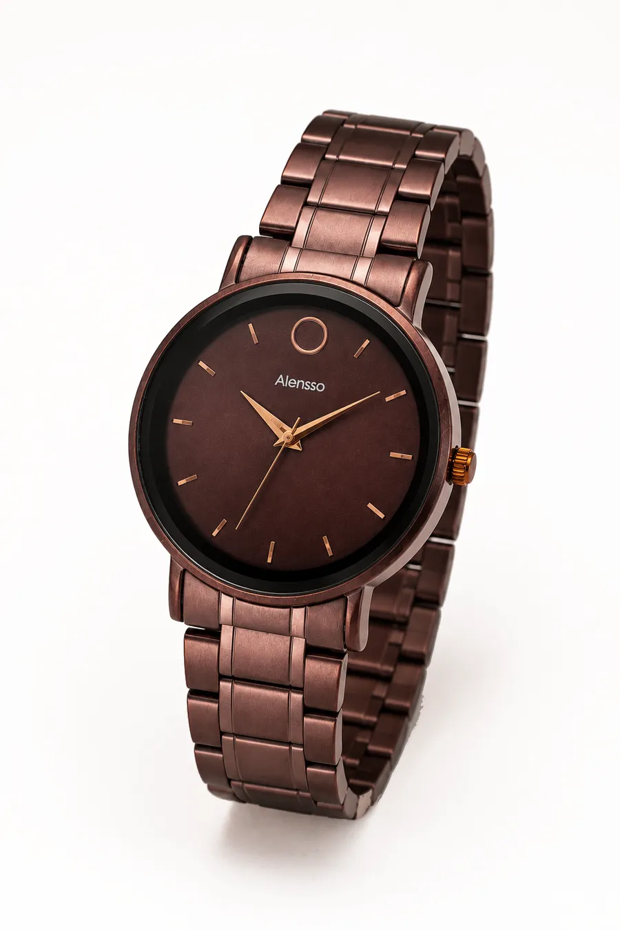 Alensso Sahib Series A143 Men’s Analog Watch – Coffee Brown Dial & Coffee Metal Chain Strap