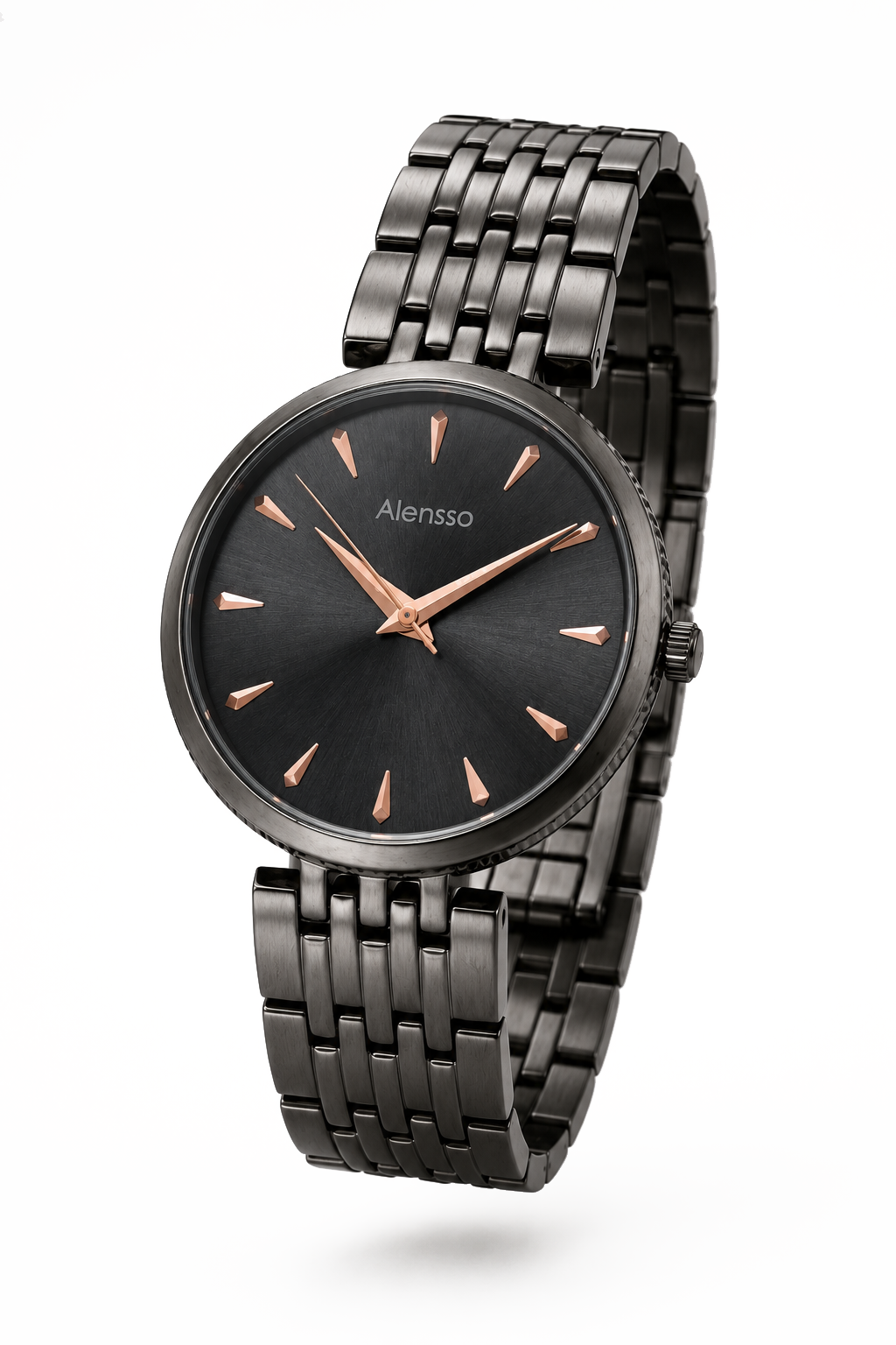 Alensso Signora A141 Black Dial Analog Watch for Women with Black Chain Strap