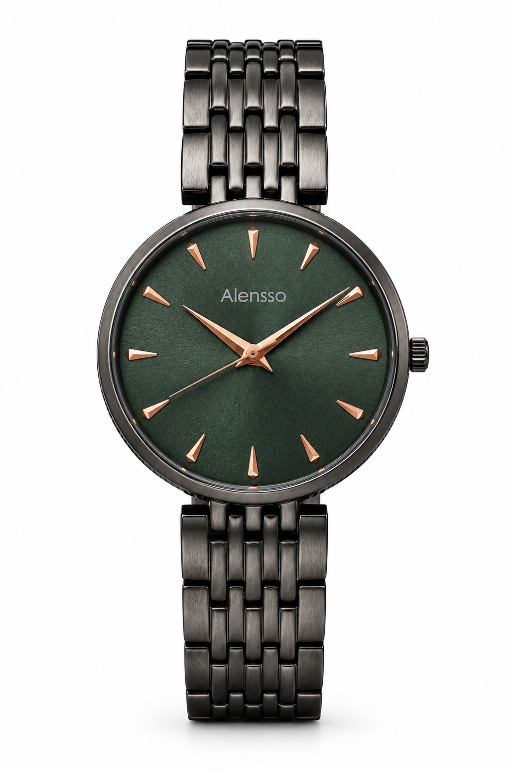 Alensso Signora A141 Green Dial Analog Watch for Women with Black Chain Strap