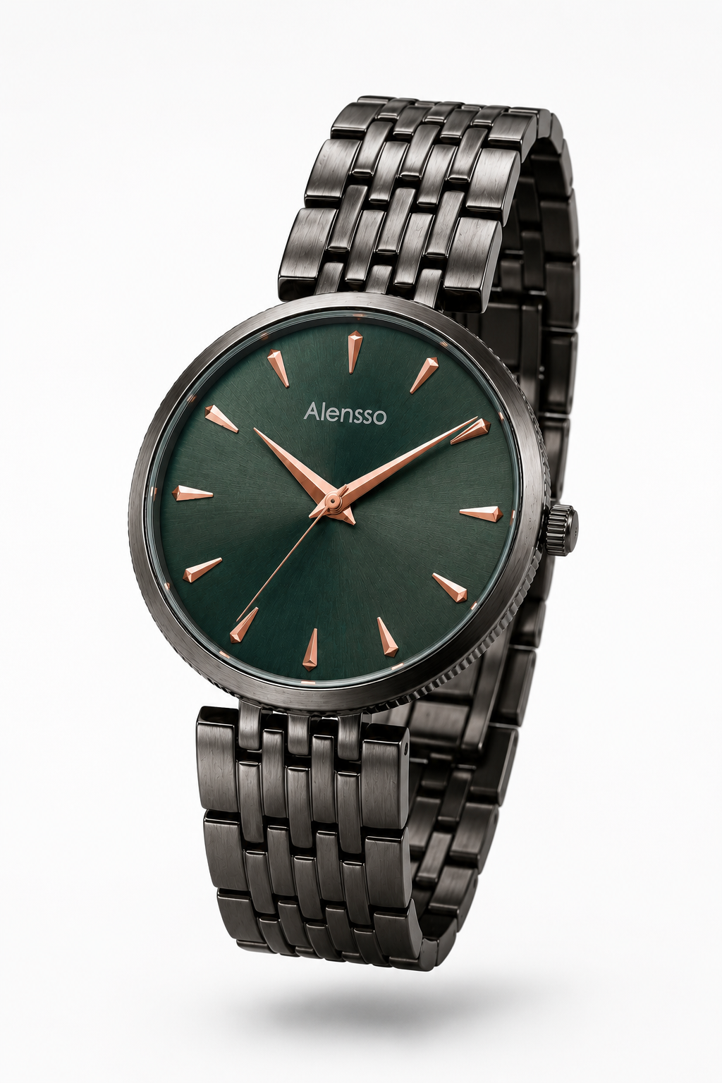 Alensso Signora A141 Green Dial Analog Watch for Women with Black Chain Strap