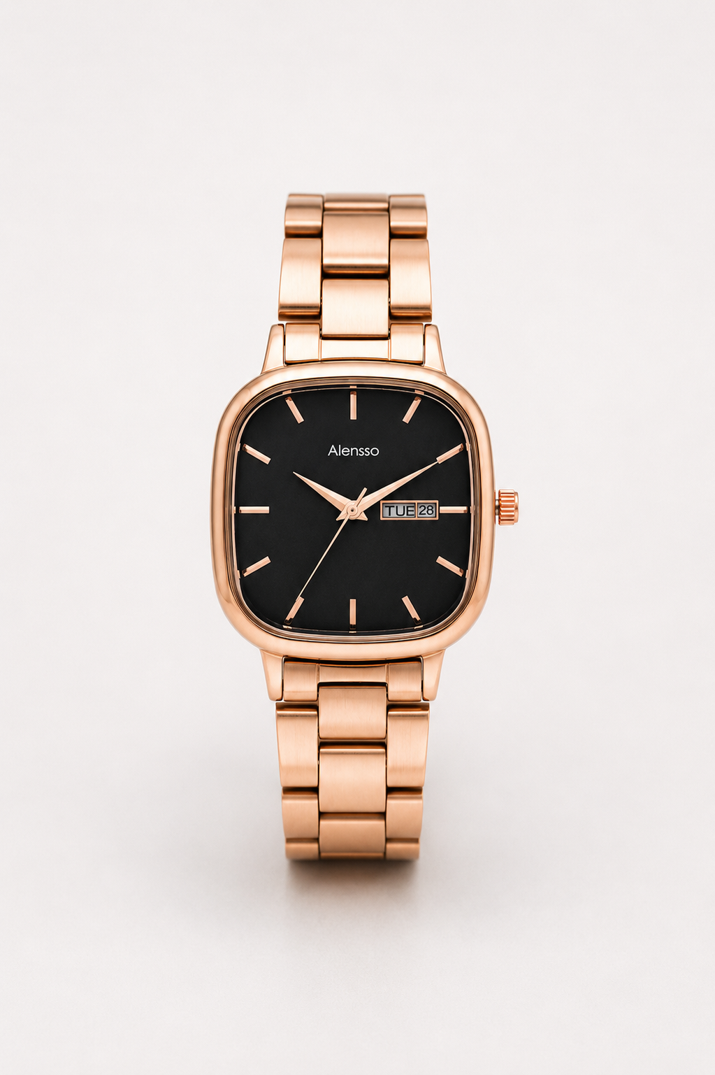 Alensso Signora A156 Women’s Analog Watch Black Dial & Rose Chain Strap