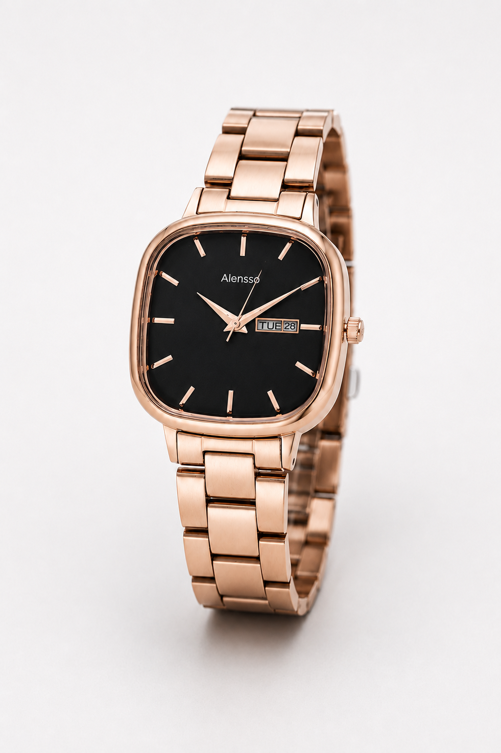Alensso Signora A156 Women’s Analog Watch Black Dial & Rose Chain Strap